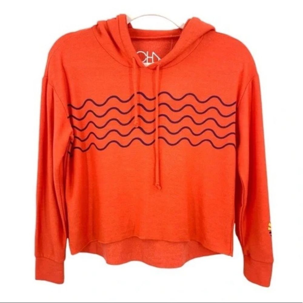 Chaser Hoodie Sweater Women Size Small Wave Orange Navy Waves Long Sleeve‎